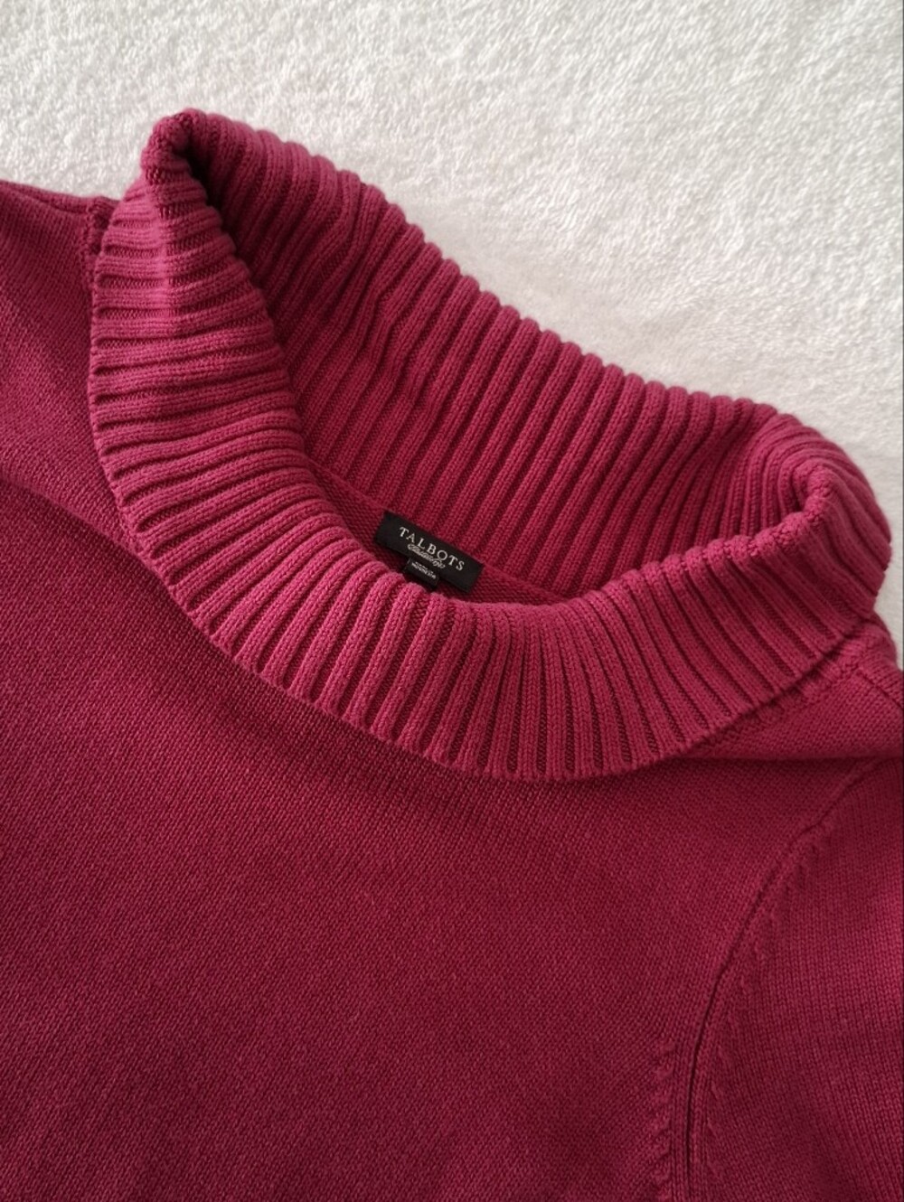 Talbots Women's Sweater 3/4 Sleeve Wide Turtle Neck Dark Rasberry/Fuchsia Size L